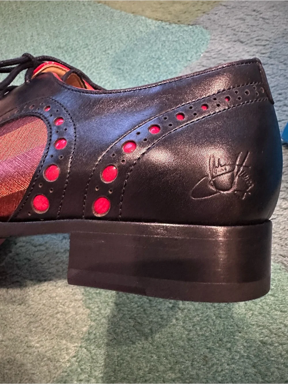 Fluevog NEW/BOX Rufus Magoo Duke black/copper brogue derby-M8/W10 (fits 7.5/9.5)